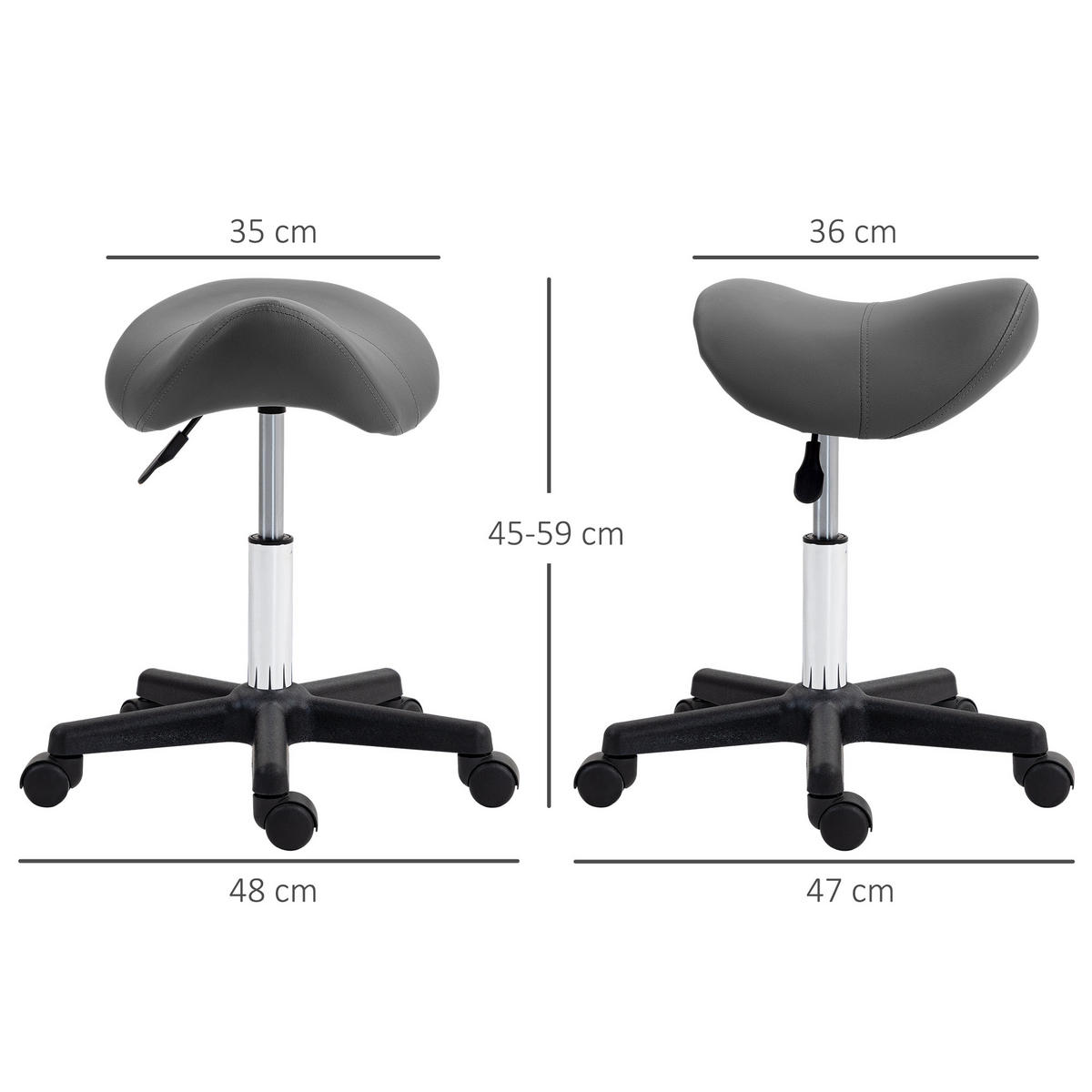 ROLLHOCKER Höhenverstellbar Grau 48.0/47.0/59.0 cm - Grau, Leder (47/59/48cm)