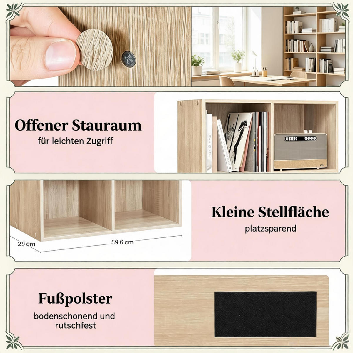 BÜCHERREGAL Eiche 6 Fächer flexibel aufstellbar 59,6/29/89 cm - Eichefarben, Holzwerkstoff (29/89/59.6cm) - PANGIVO