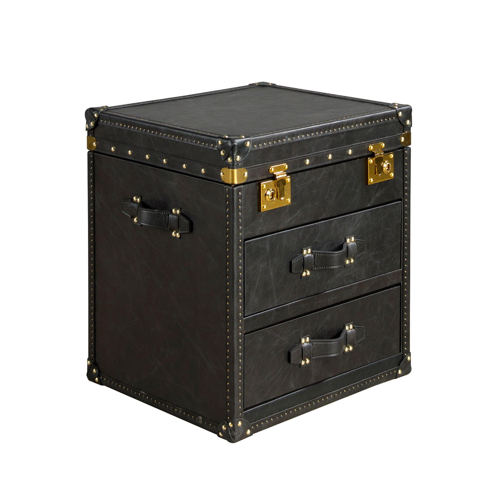 BEISTELLTISCH Rechteckig Schwarz Gold 55/50/62 cm - Schwarz, Leder (50/55/62cm) - ANGEL CERDA