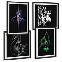 BILDER SET 4er Set - 50x50 cm & 40x60 cm Schwarzer Rahmen - Abstrakte schwarze Muster - Schwarz, Kunststoff (50/50cm) - TULUP