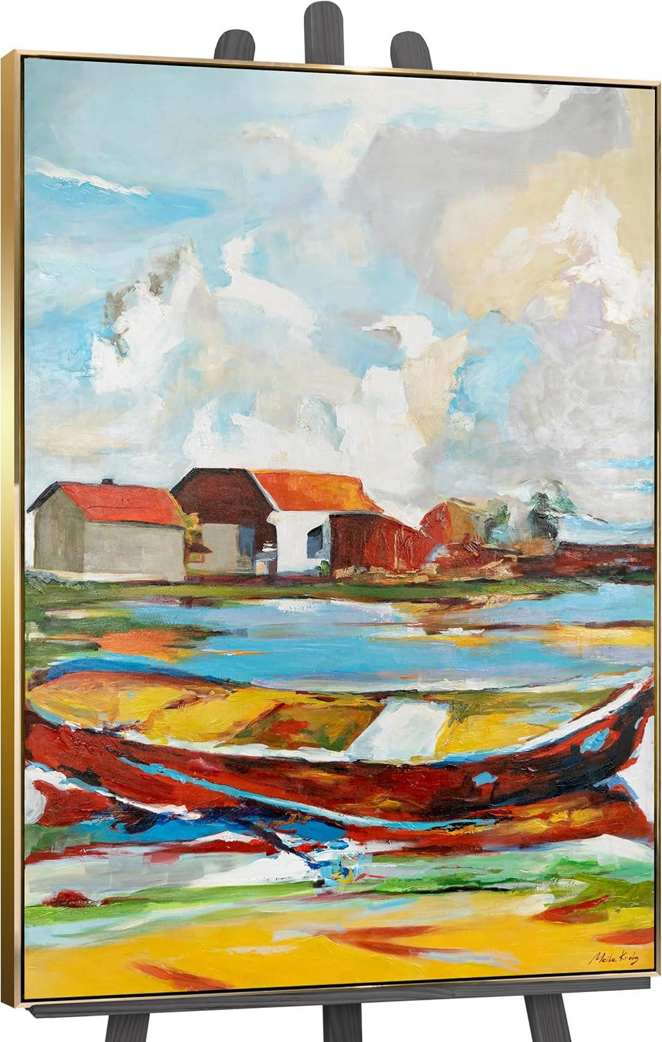 GEMÄLDE Gezeiten der Inspiration Schattenfugenrahmen Gold 120x80 cm - Goldfarben, Holz (120/80cm) - YS-art gallery