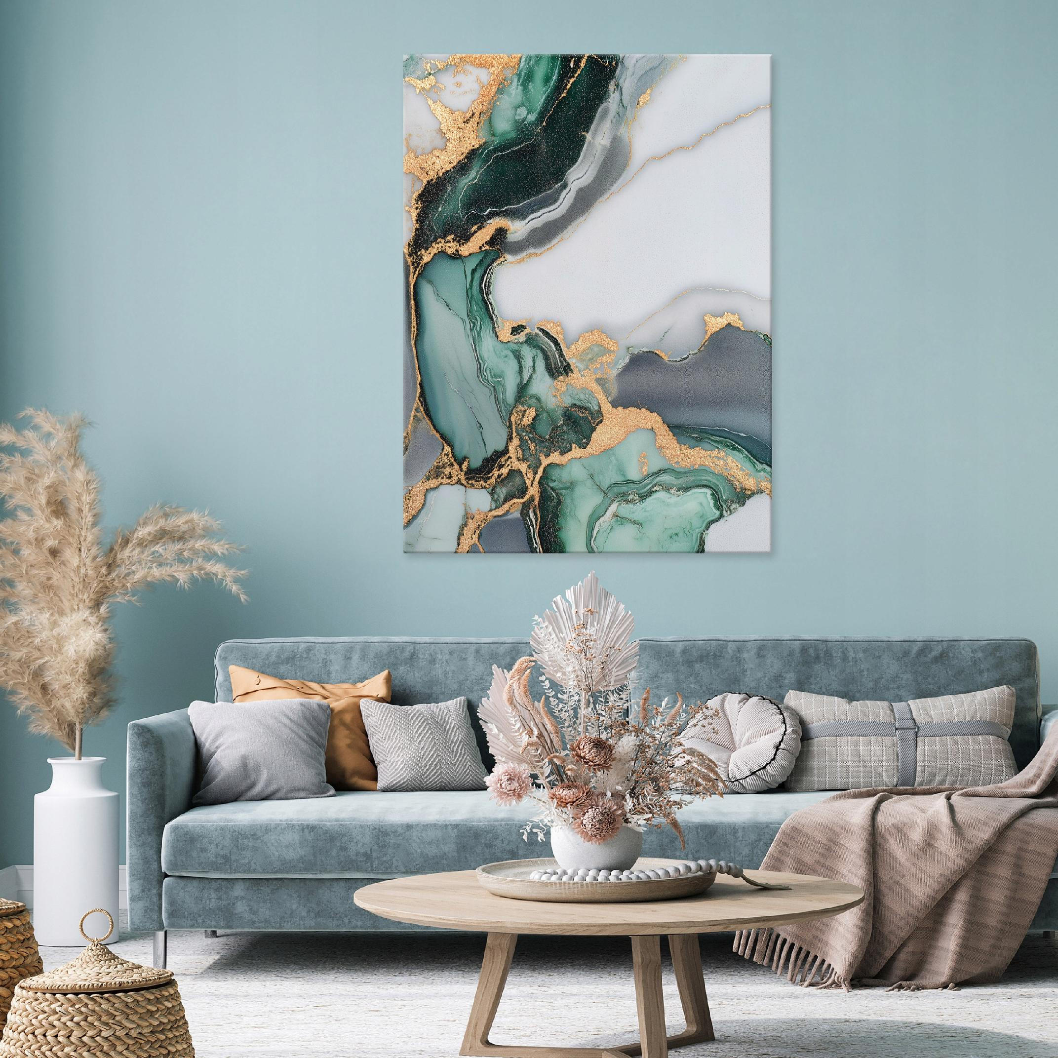 LEINWANDBILD Abstrakt Marmor Grün Gold Modern Wohnzimmer 120x80 - Grau, Holzwerkstoff (80/120cm) - Wallarena