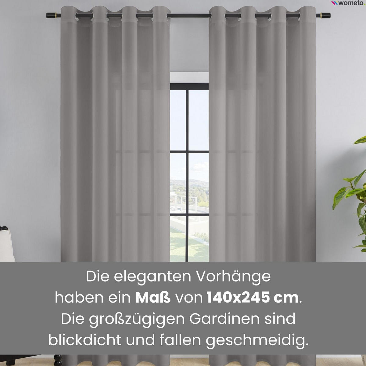 VORHANG Blickdicht grau 140/245 cm mit Ösen - Grau, Textil (140/245cm) - wometo