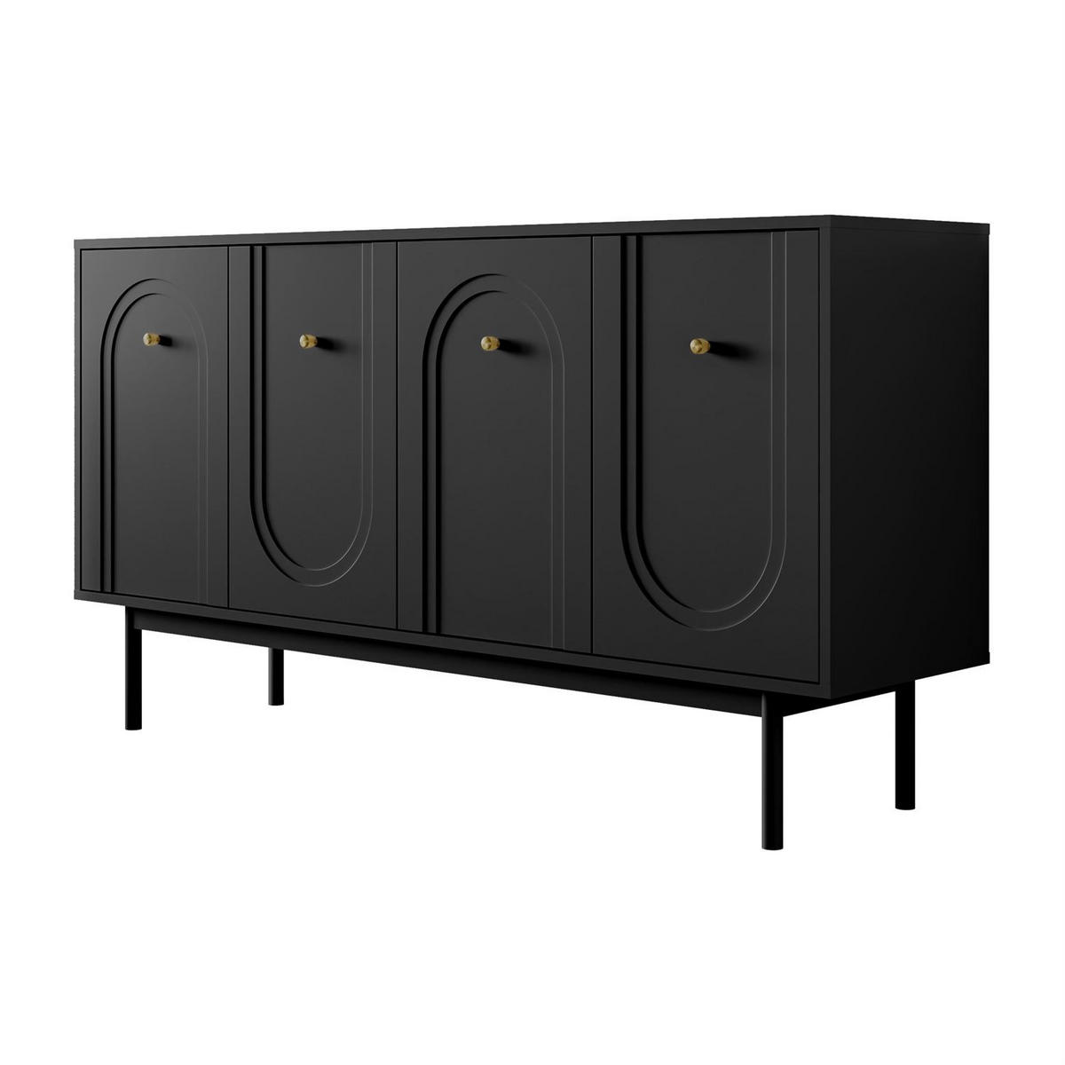 SIDEBOARD LIBERTY 4D auf Holzbeinen schwarz - Schwarz, Holzwerkstoff (154/82/39cm) - Lookway