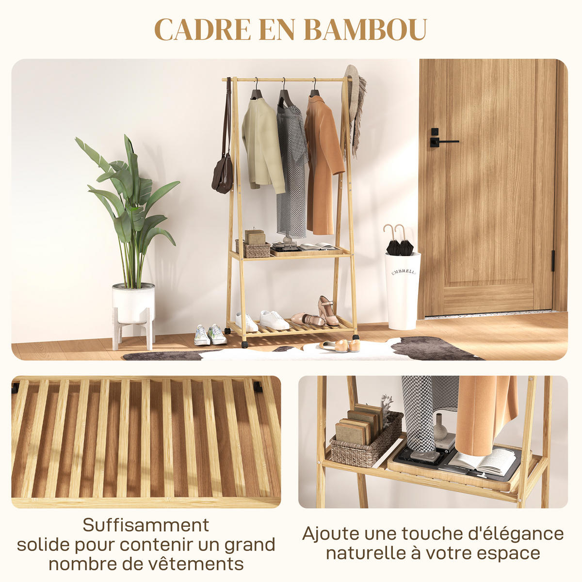 KLEIDERSTÄNDER aus Bambus 84,5/43,5/158 cm - Naturfarben, Holz (84.5/158/43.5cm)