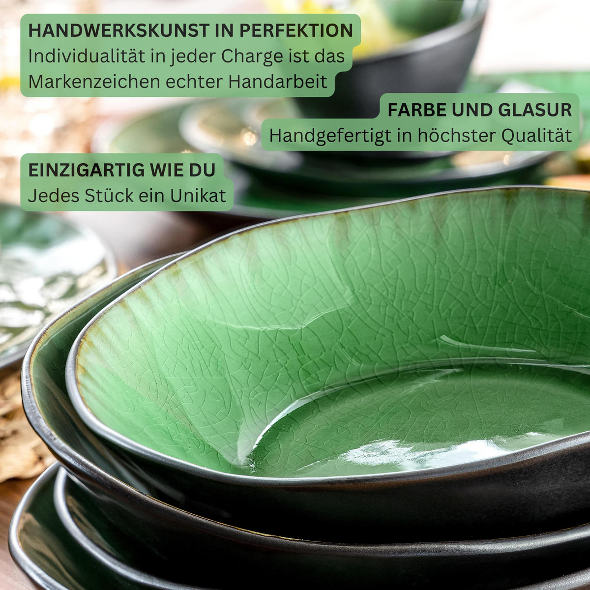 SUPPENTELLER Set Palm Beach 4 teilig aus Steingut - Grün, Keramik (19cm) - Sänger
