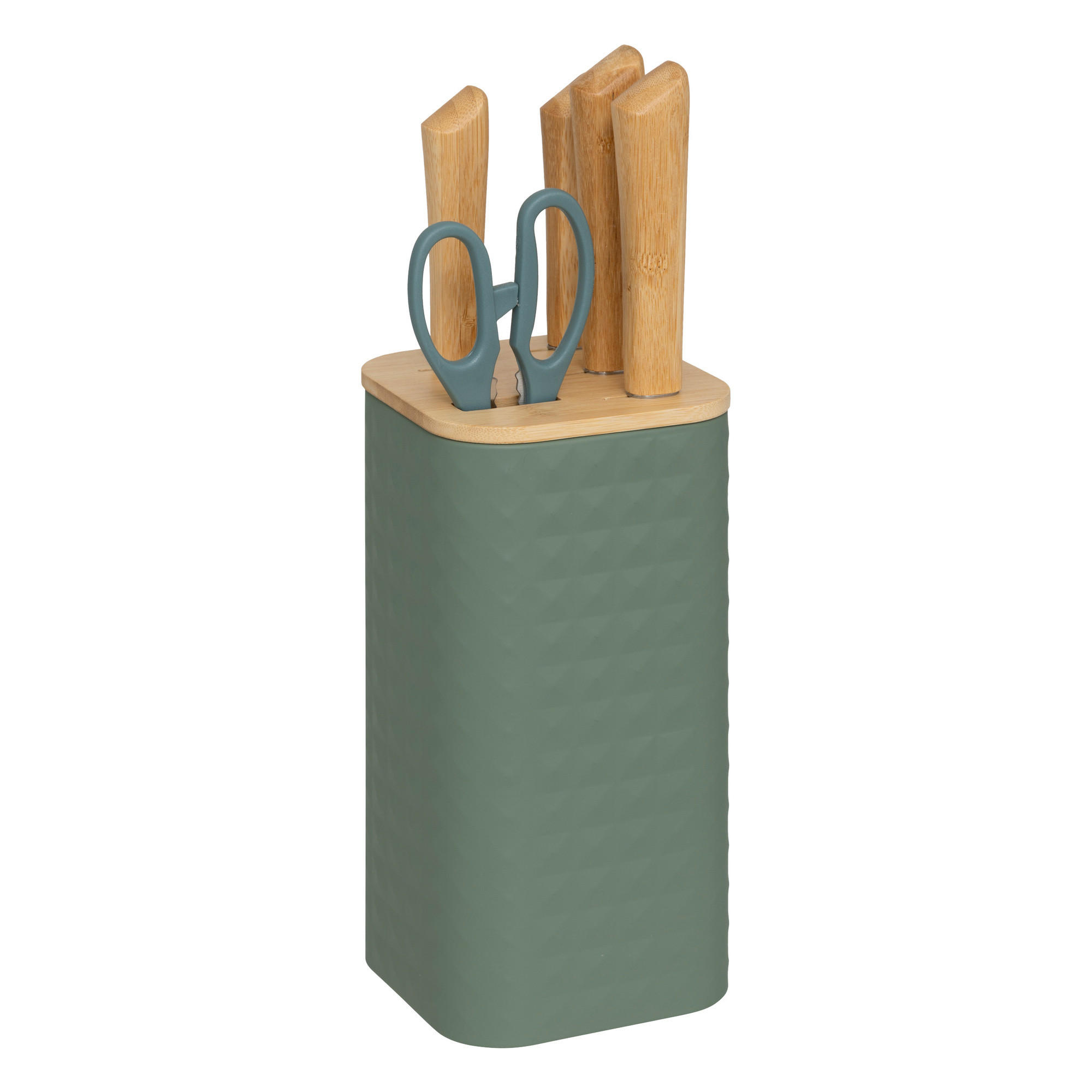 MESSERBLOCK für 4 Messer und Schere Sensia 11,5/11,5/36,3 cm - Grün, Metall (11.5cm) - 5five Simply Smart