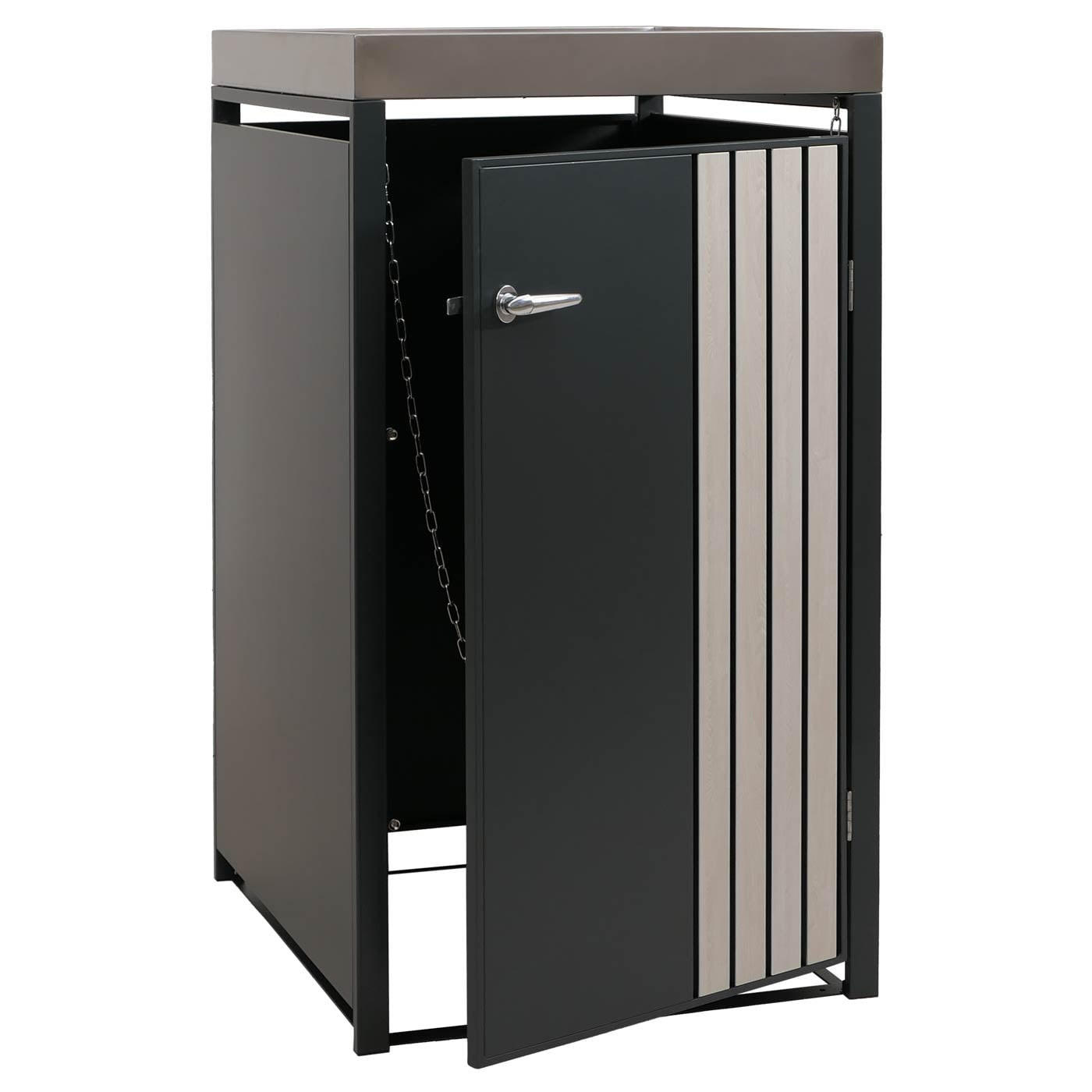 MÜLLTONNENBOX 1er mit Pflanzkasten HxBxT 125x68x84cm Anthrazit Holzoptik hell - Anthrazit, Metall (68/125/84cm) - PROREGAL