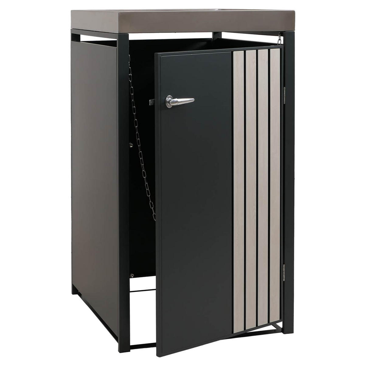 MÜLLTONNENBOX 1er mit Pflanzkasten HxBxT 125x68x84cm Anthrazit Holzoptik hell - Anthrazit, Metall (68/125/84cm) - PROREGAL