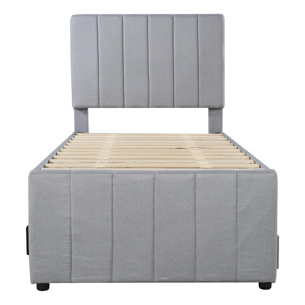 POLSTERBETT 90x200 Grau Leinen Schubladen - Grau, Textil (90/200cm) - FLIEKS