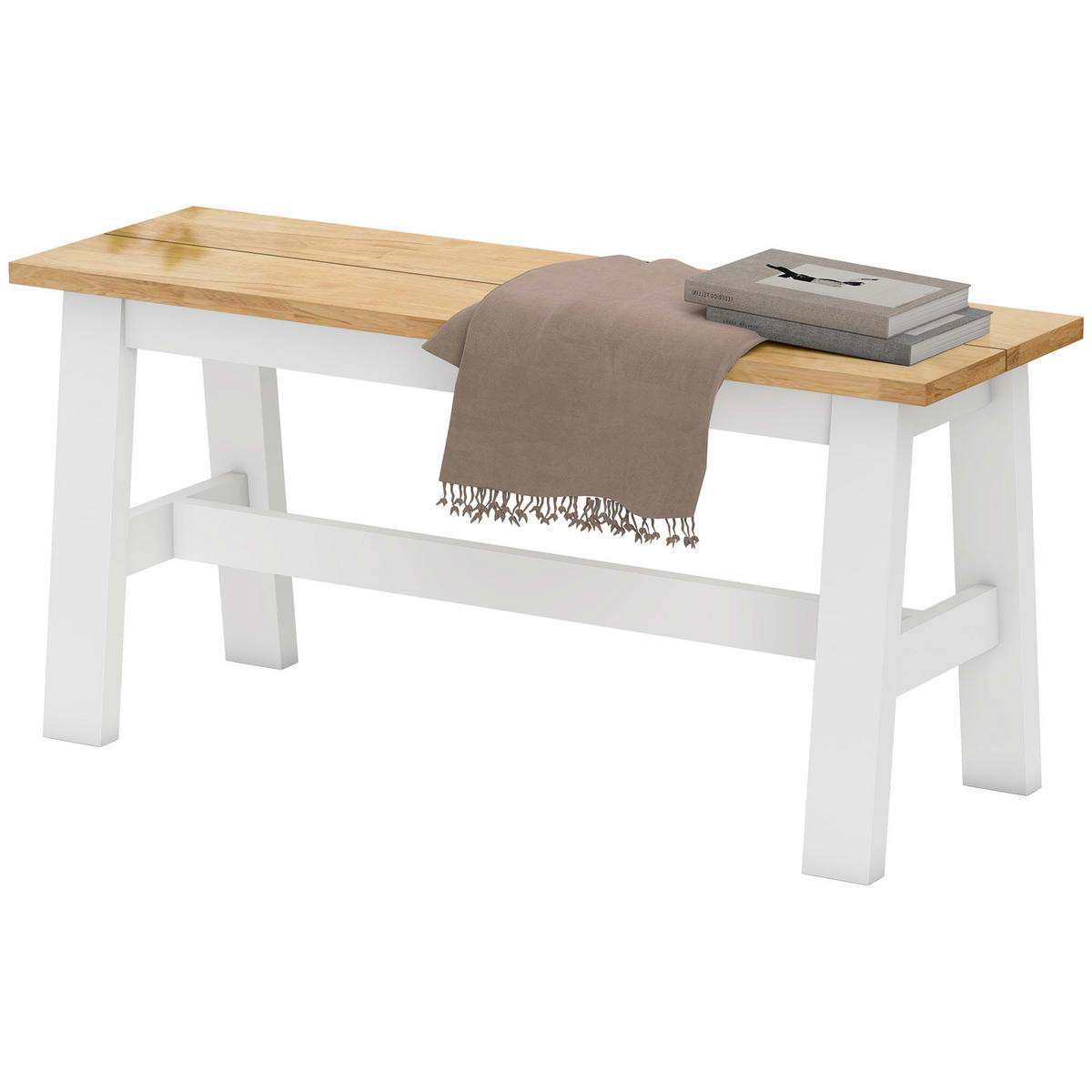 SITZBANK DE-06846 für 2 Personen mit Eichenoptik und Querstange Weiß - Eichefarben, Holz (95/45/30cm) - ComfortXL