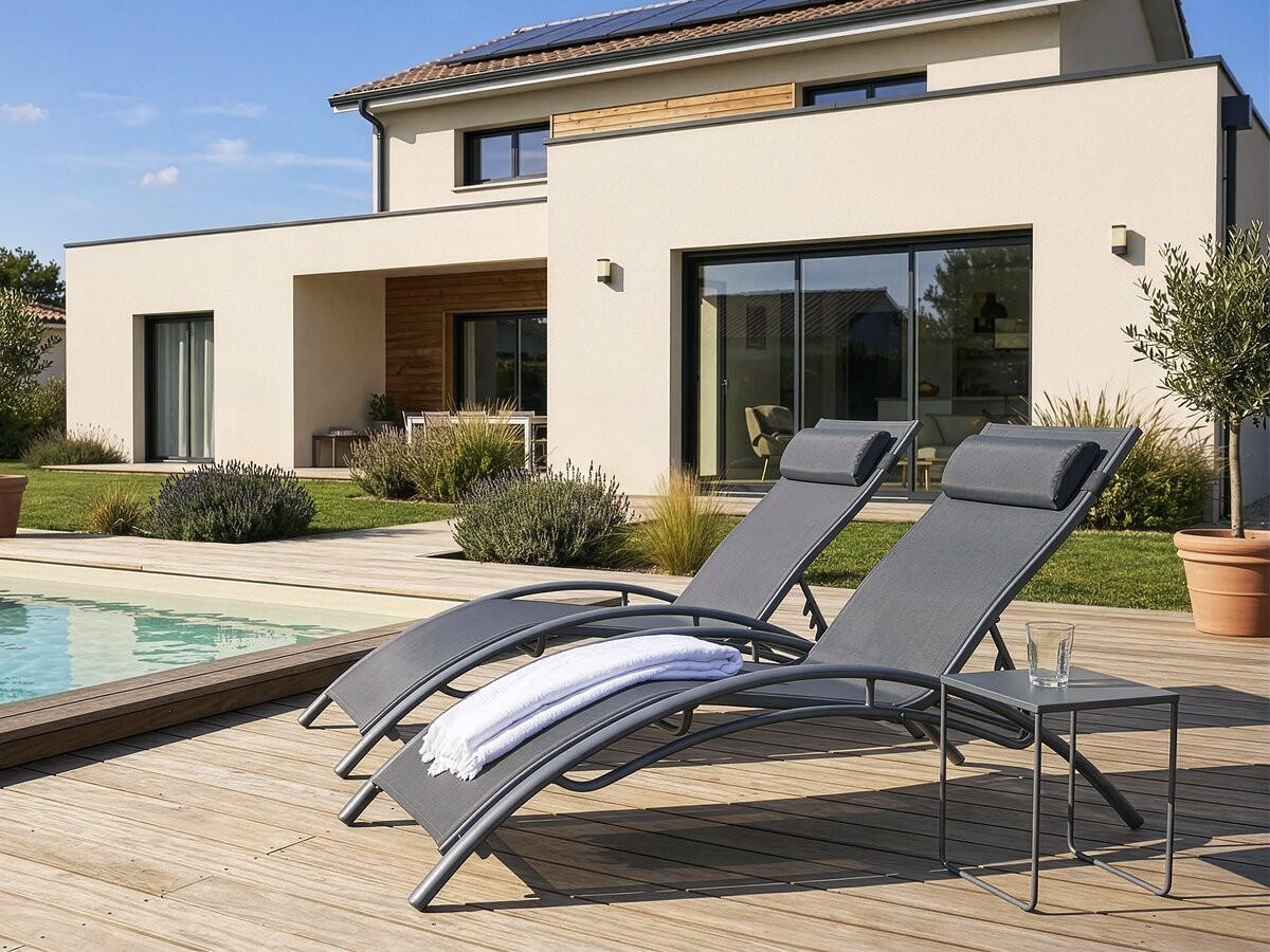 SONNENLIEGE Beauty 2er-Set Dunkelgrau - Dunkelgrau, Textil/Metall (181/93/58cm) - Habitat Garten