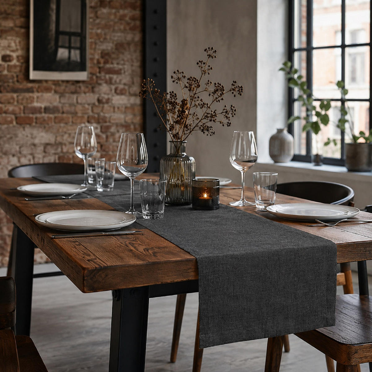 TISCHLÄUFER Dunkelgrau 40×160cm Leinenoptik, wasserabweisend & waschbar - Dunkelblau, Textil (40/160cm) - SHOPENTRA