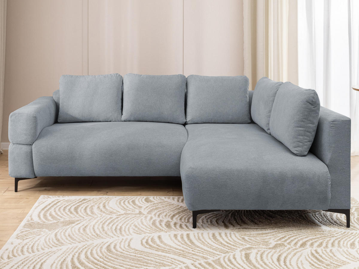 ECKSOFA Cardea in Bubble-Optik aus weichem Grau Strukturstoff mit hohem Sitzkomfort - Ottomane rechts - Schwarz/Grau, Holz/Textil (230/170cm) - S-Style Möbel