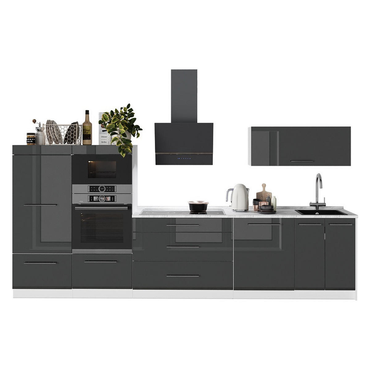 KUHINJA Fame-Line, Antracit z visokim sijajem/Bela, 340 cm, DP Marmor - bela/antracit, leseni material (340/153.6/60cm) - Vicco