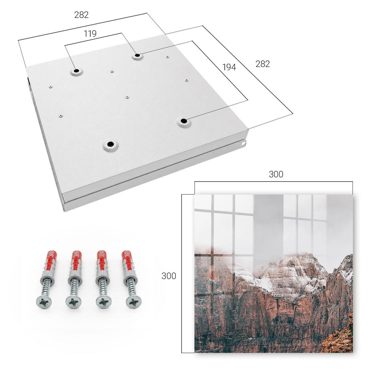 SCHLÜSSELBOX Weiß 30x30 cm – Türöffnung nach rechts - Stille der Berge - Braun, Metall (30/30/5cm) - TULUP