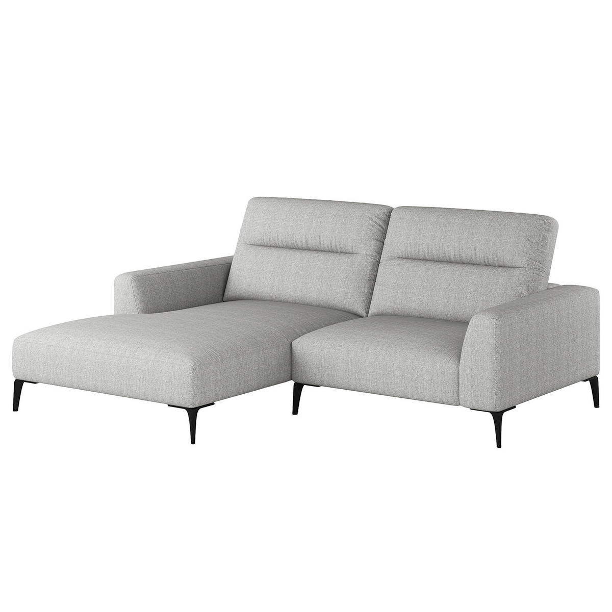 1,5-SITZER ECKSOFA mit Longchair - Hellgrau/Schwarz, Textil/Metall (232/180cm) - home24