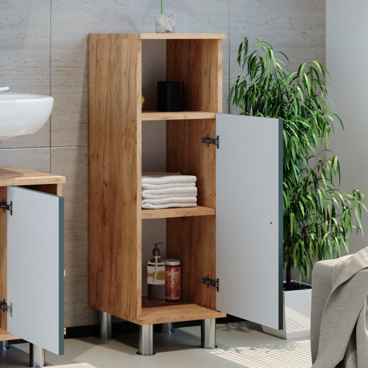 STŘEDNÍ SKŘÍŇKA Fynn Zelená - zelená barva, kompozitní dřevo (30/95/30cm) - Vicco