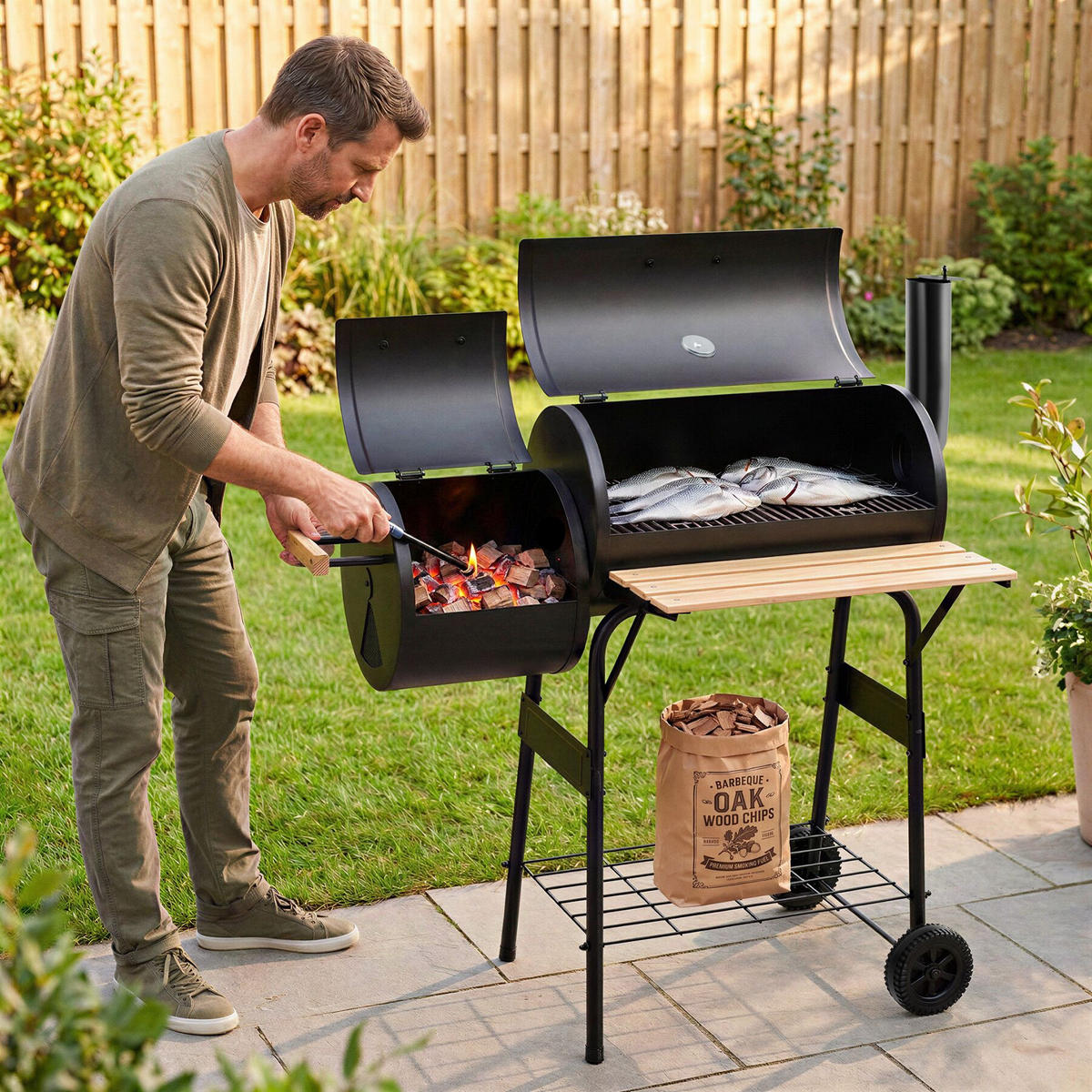 HOLZKOHLEGRILL , 110 x 60 x 116 cm, schwarz - Schwarz, Textil (60/116/110cm) - tectake