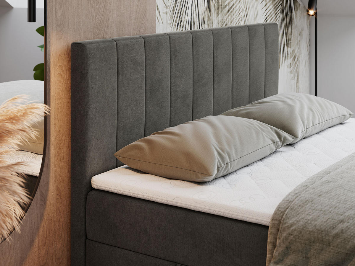 BOXBETT LOPE 140/200 - Dunkelgrau Velvet - H3 - Dunkelgrau, Holz/Textil (140/200cm)