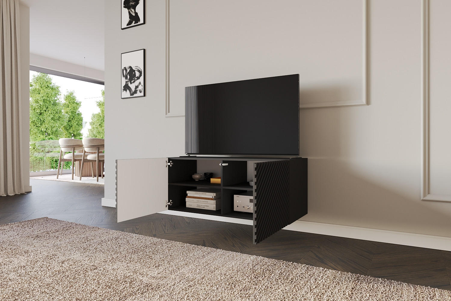 LOWBOARD ZENO-W 100x40x41 cm - Schwarz / Weiß - Weiß, Holzwerkstoff (100/40/41cm) - ALTDECOR