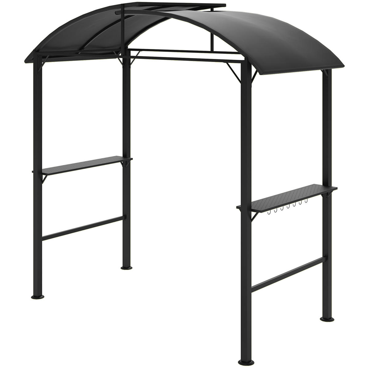 GRILLPAVILLON mit Stahlrahmen, 2 Seitenablagen und Haken, kompakter Outdoor-BBQ-Pavillon 1,1 x 2,3 m in Dunkelgrau - Dunkelgrau, Metall (233/235/110cm)