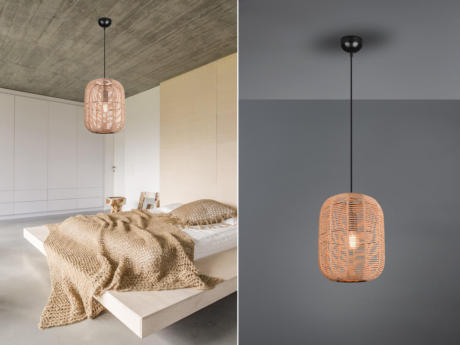 LED-HÄNGELEUCHTE mit Lampenschirm aus Sisal Ø35cm - Naturfarben, Naturmaterialien/Metall (35/35/150cm) - meineWunschleuchte
