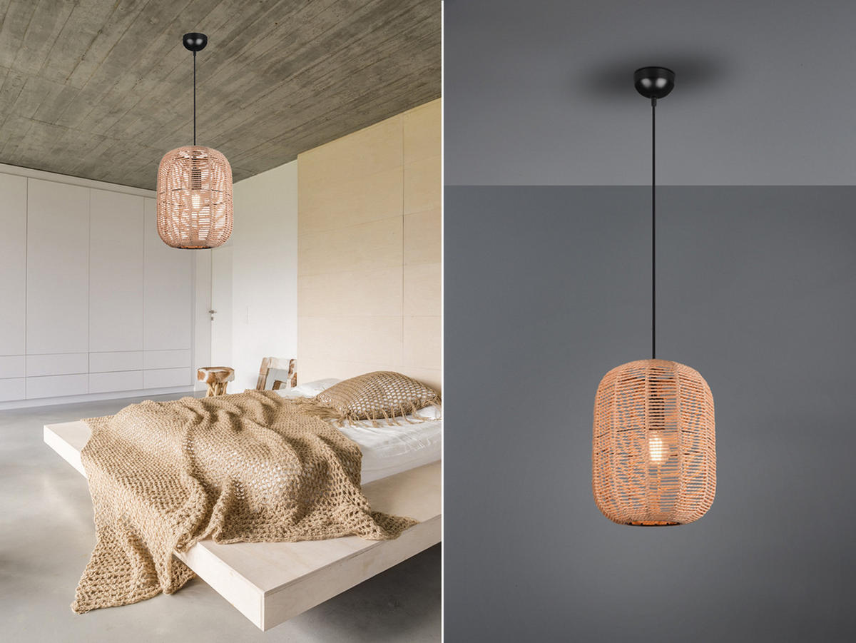 LED-HÄNGELEUCHTE mit Lampenschirm aus Sisal Ø35cm - Naturfarben, Naturmaterialien/Metall (35/35/150cm) - meineWunschleuchte