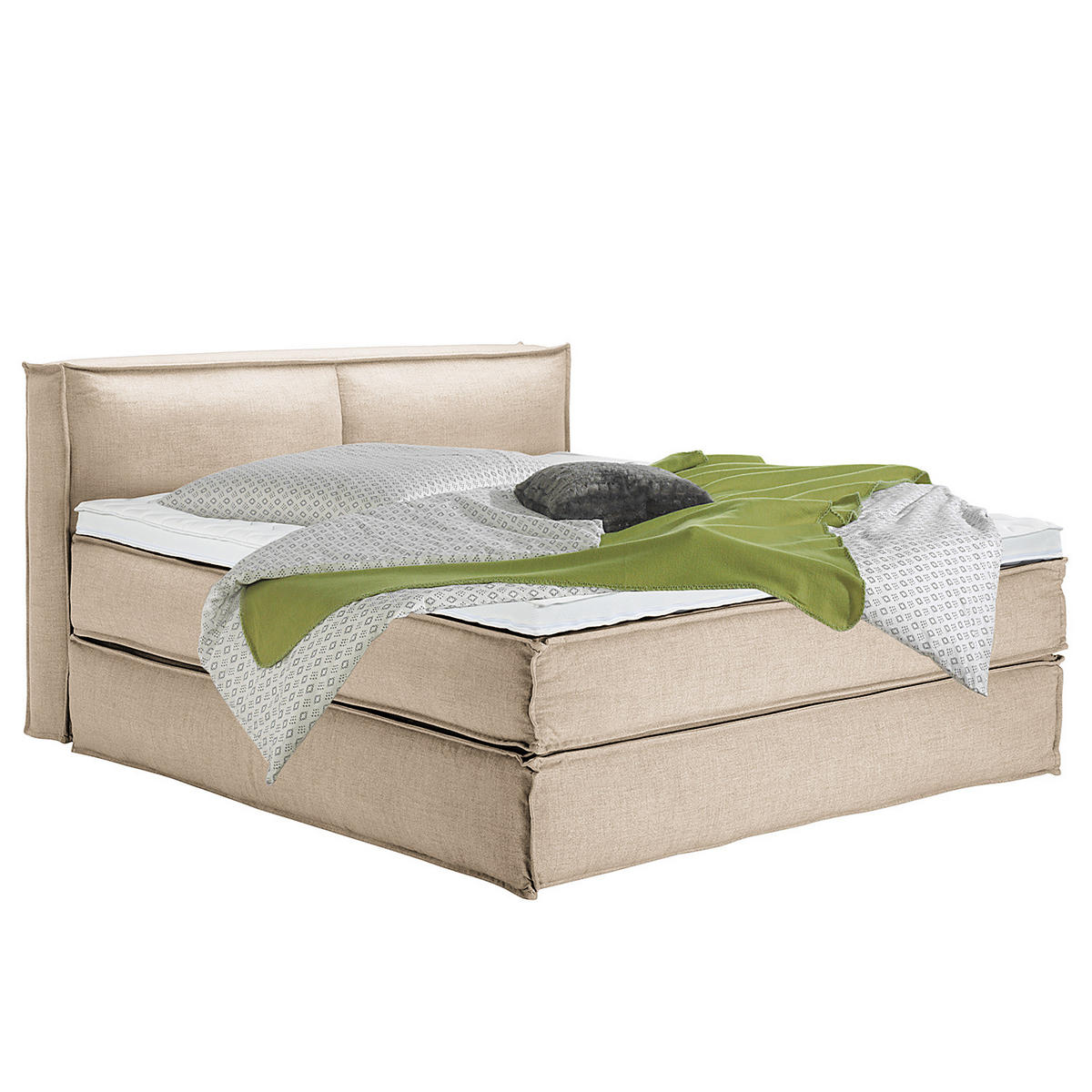 BOXSPRINGBETT mit Kopfteil - Premium - Beige, Textil (180/220cm) - home24