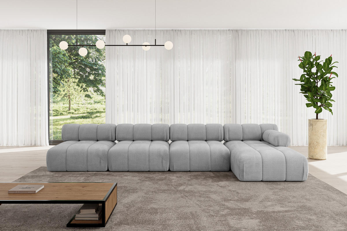 ECKSOFA modulares Sofa Razon-L3 - 380x160x70 cm Hellgrau Velours - Hellgrau, Holzwerkstoff/Textil (380/160cm) - ALTDECOR