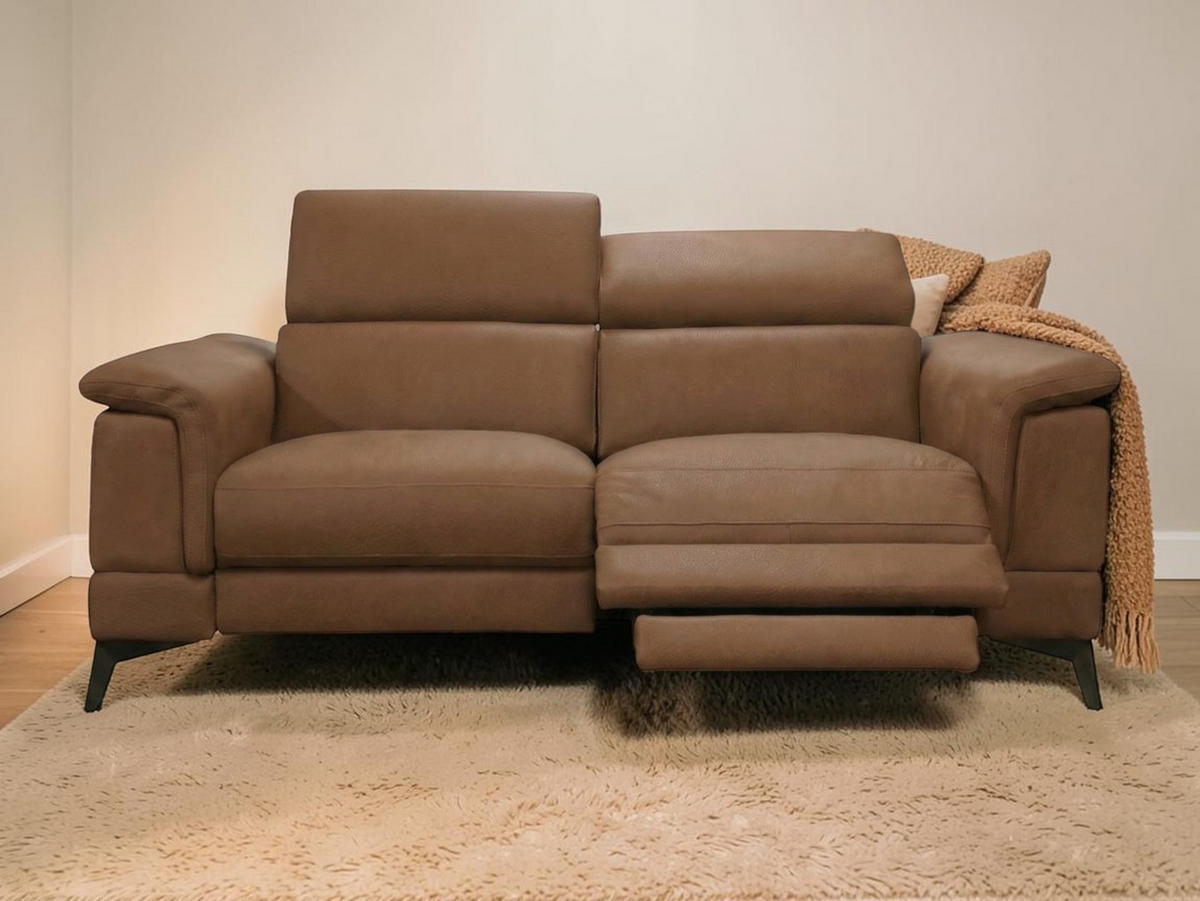 3-SITZER Sofa Planet Echtleder mit 1 x Relaxfunktion Cognacbraun - Cognac, Leder/Metall (200/80/110cm)
