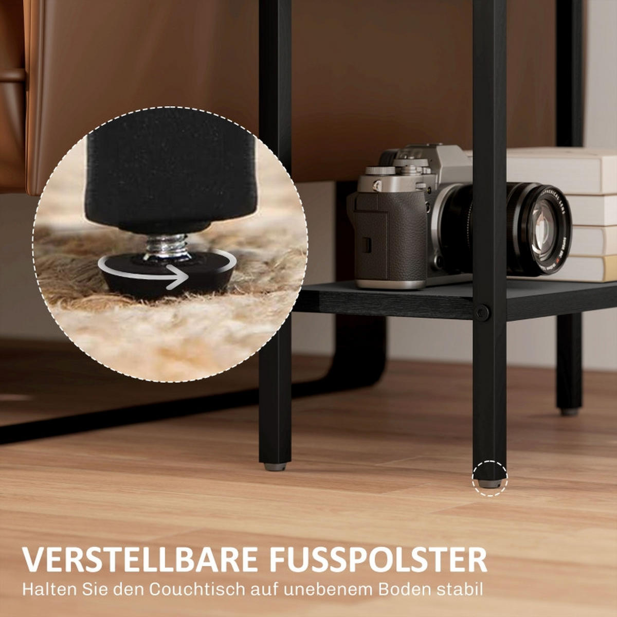 BEISTELLTISCH 43/18/62,5 cm schwarz aus Spanplatte mit 3 Ablagen - Schwarz, Holzwerkstoff (43/18/62.5cm) - OKWISH