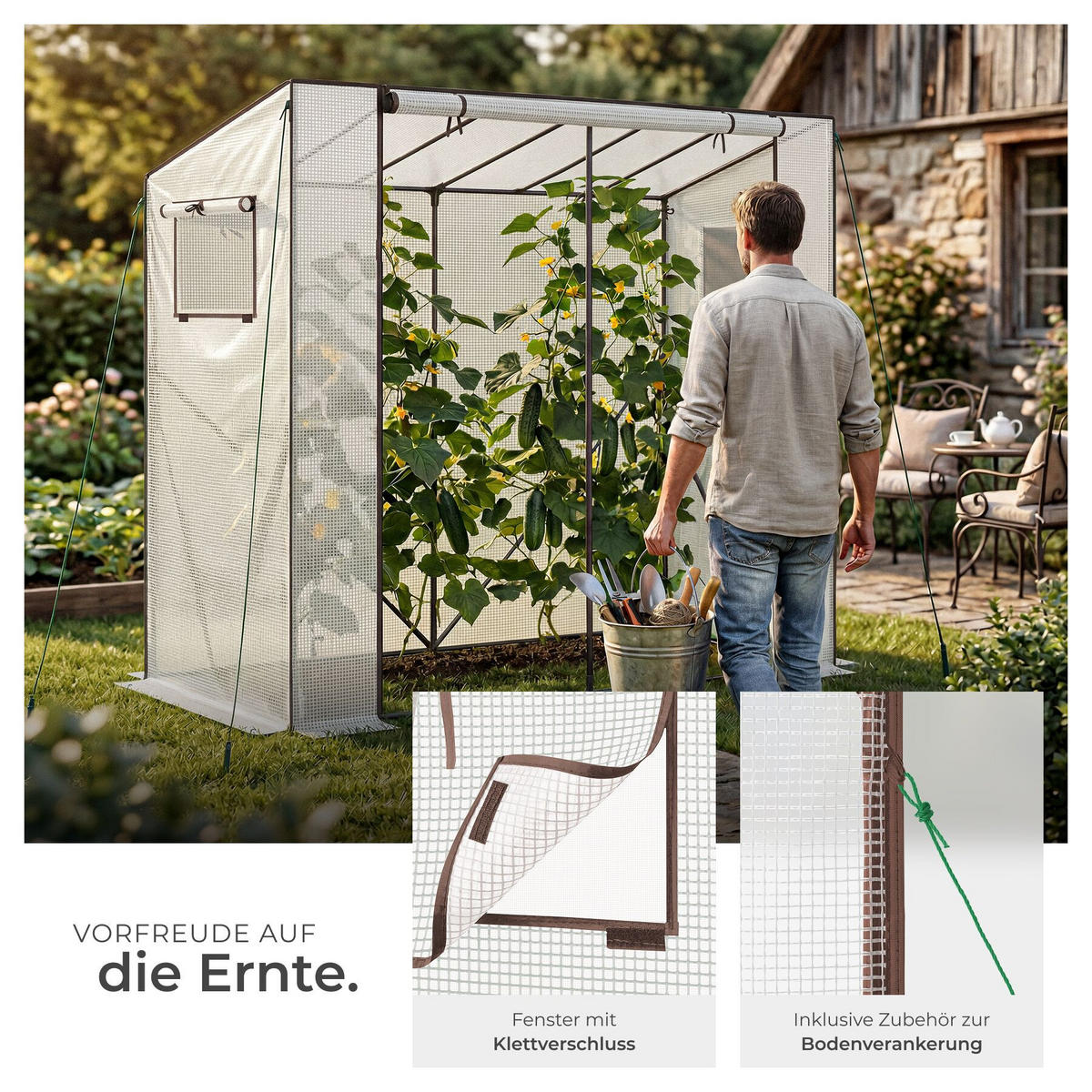 FOLIENGEWÄCHSHAUS Anton, 200 x 77 x 170 cm, inklusive Befestigungsmaterial, transparent - Transparent, Kunststoff (200/170/77cm) - tectake
