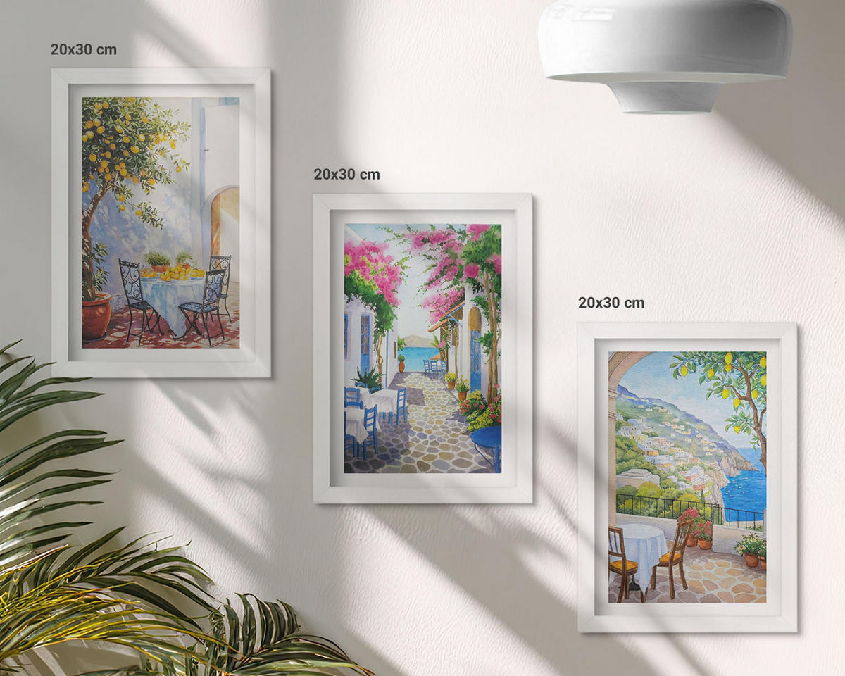 WANDBILDER 3er-Set - 20x30 cm Weißer Rahmen - Charmante Straßen, Pflanzen, Meer - Weiß, Kunststoff (20/30cm) - ArtPrintCave