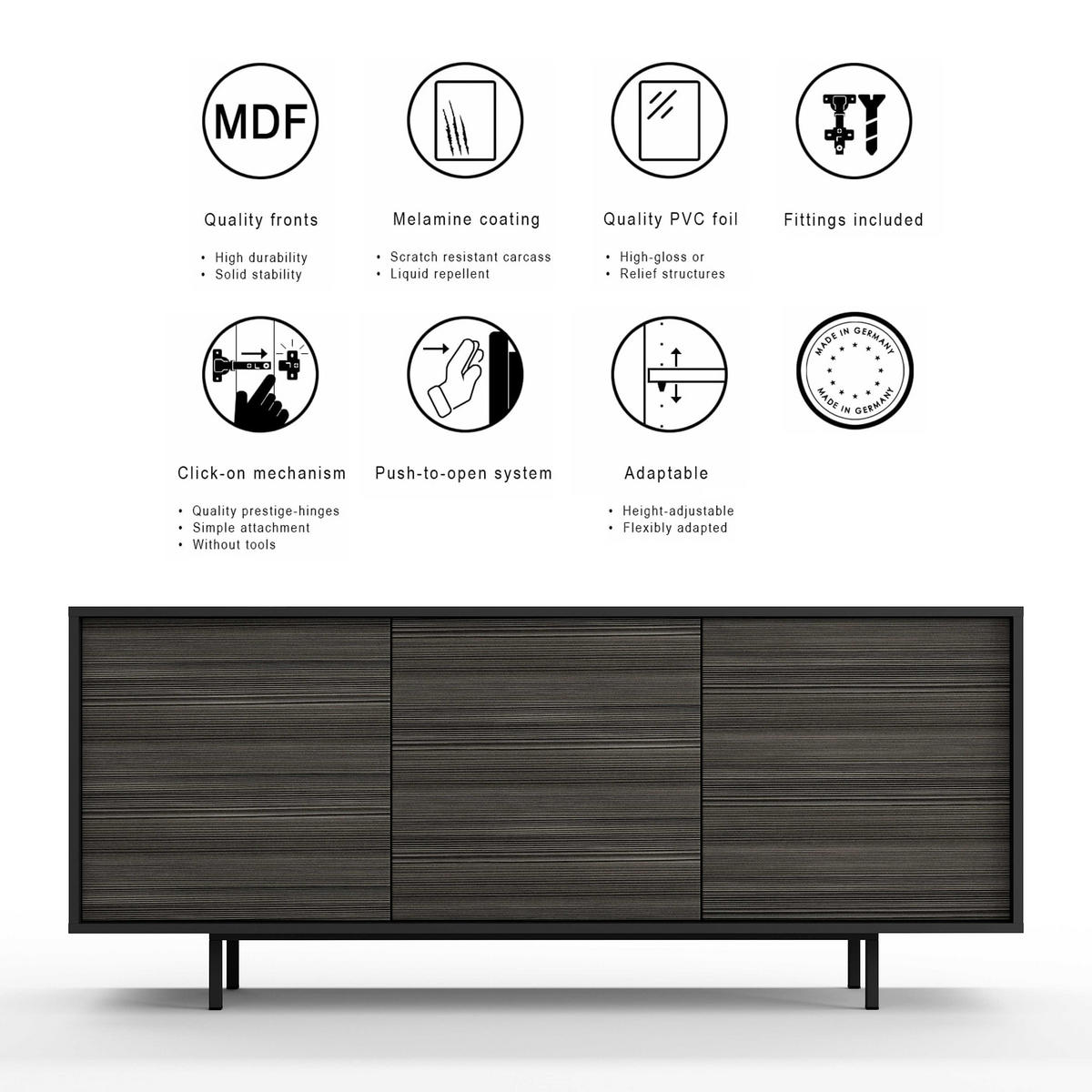 SIDEBOARD Akia Avola Anthrazit 66/154/40 cm - Anthrazit, Holzwerkstoff (154/66/40cm) - SIMPLYFURN