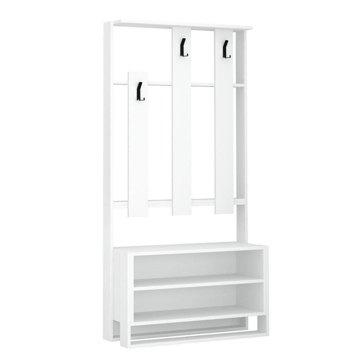 EINGANGSMÖBEL mit 3 Regalen und 3 Haken für Kleiderbügel H180 cm - Chester - Weiß, Holzwerkstoff (36/180/90cm) - Calicosy