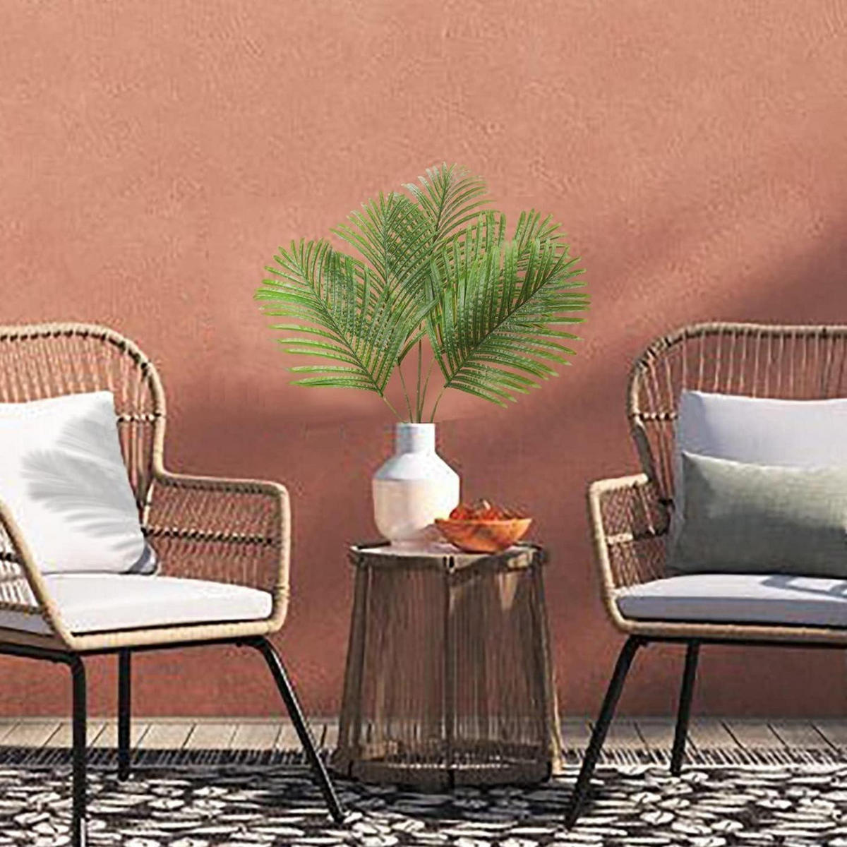 KUNSTPFLANZE Palmwedel Set mit 5 Stück 45 cm Grün - Grün, Textil (86.4cm)