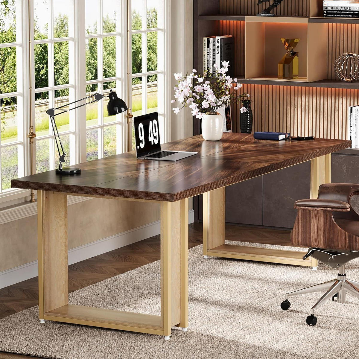 SCHREIBTISCH 160 cm mit Kufengestell Holzoptik Braun - Braun, Holzwerkstoff (80/160/75cm)