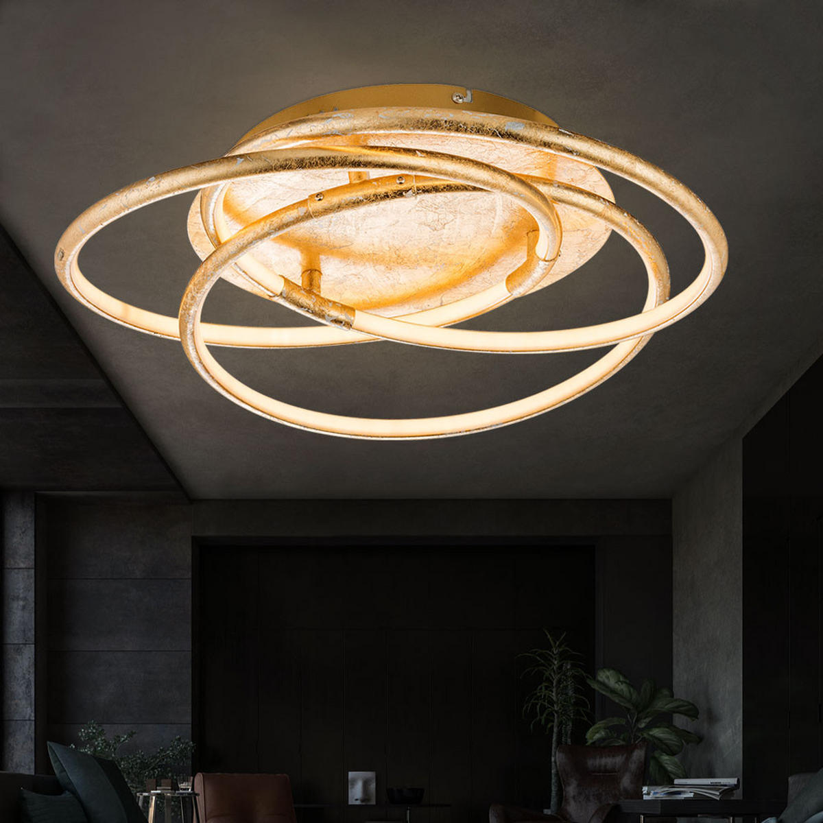 LED DECKENLEUCHTE Barna Gold Aluminium - Goldfarben, Metall (50/50/14cm) - Globo Lighting