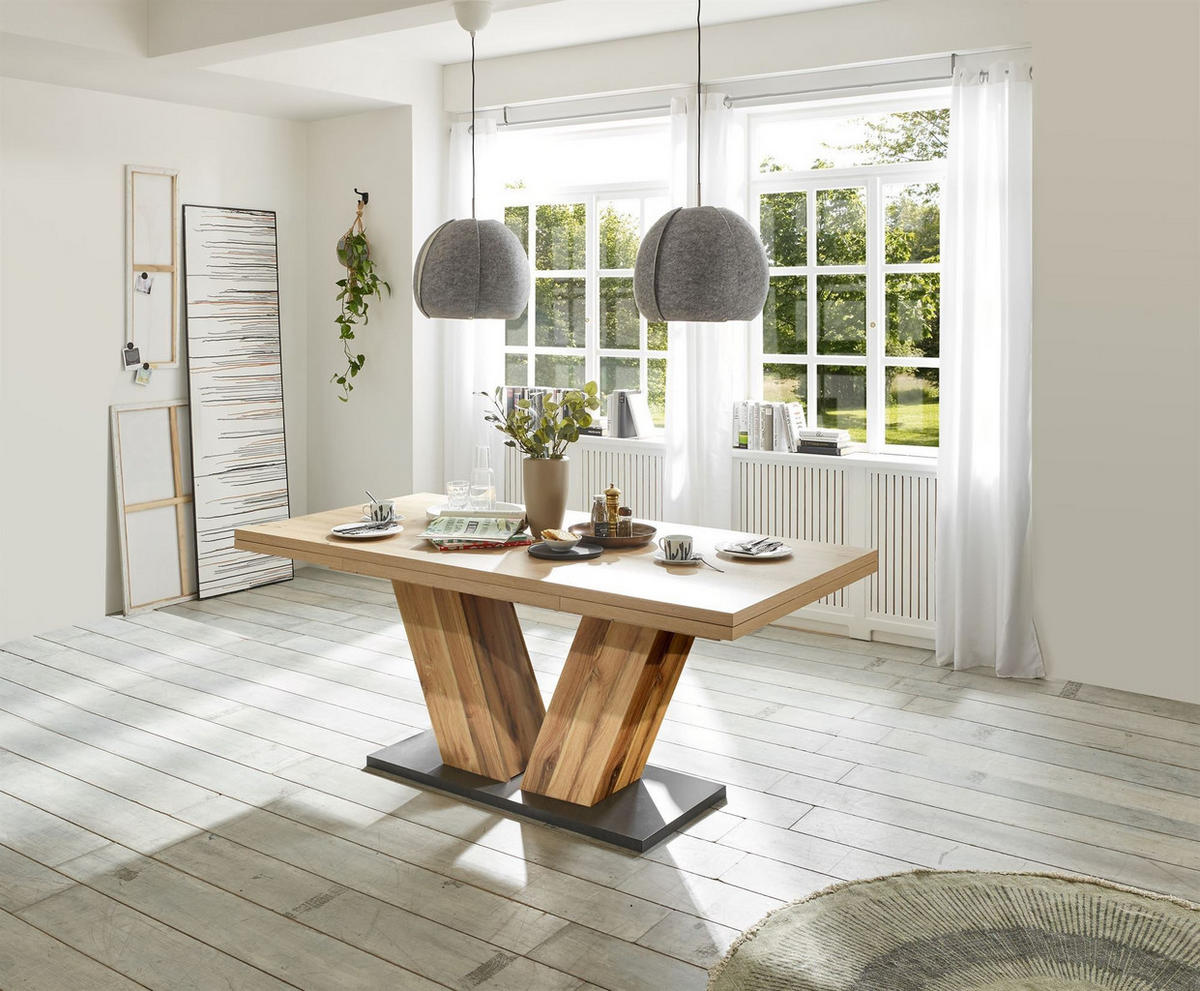 ESSTISCH ausziehbar Elena 160x90x76 Plankeneiche/Asteiche - Naturfarben, Holzwerkstoff (160/90/76cm) - 58aufmkessel