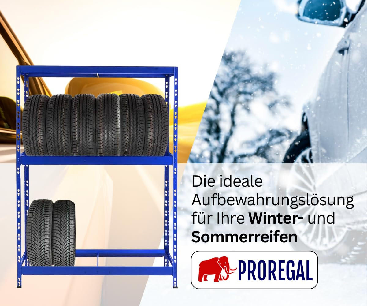 REIFENREGAL Tiger 180x130x50 cm bis zu 12 Reifen auf 2 Ebenen + Ablage Blau - Blau, Metall (130/180/50cm) - PROREGAL