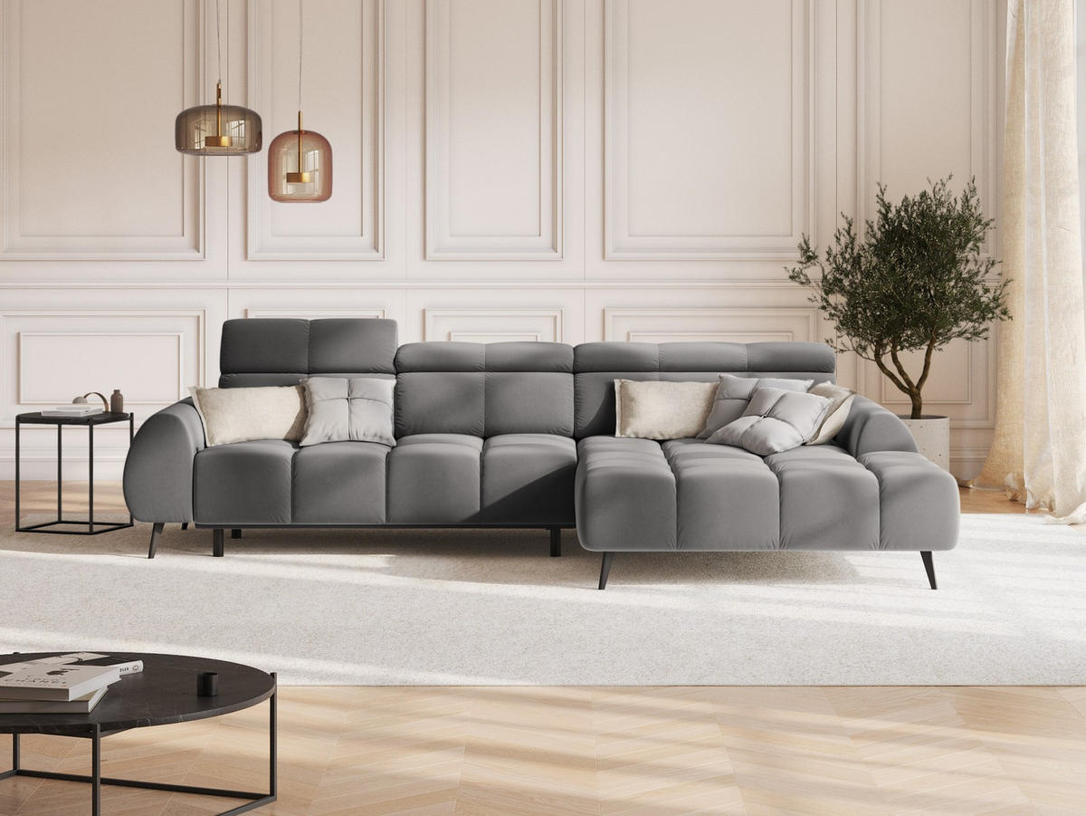 ELEKTRISCHES-ECKSOFA rechts Alyse aus Samt hellgrau 5 Sitzplätze - Hellgrau, Textil (188/295cm) - Micadoni