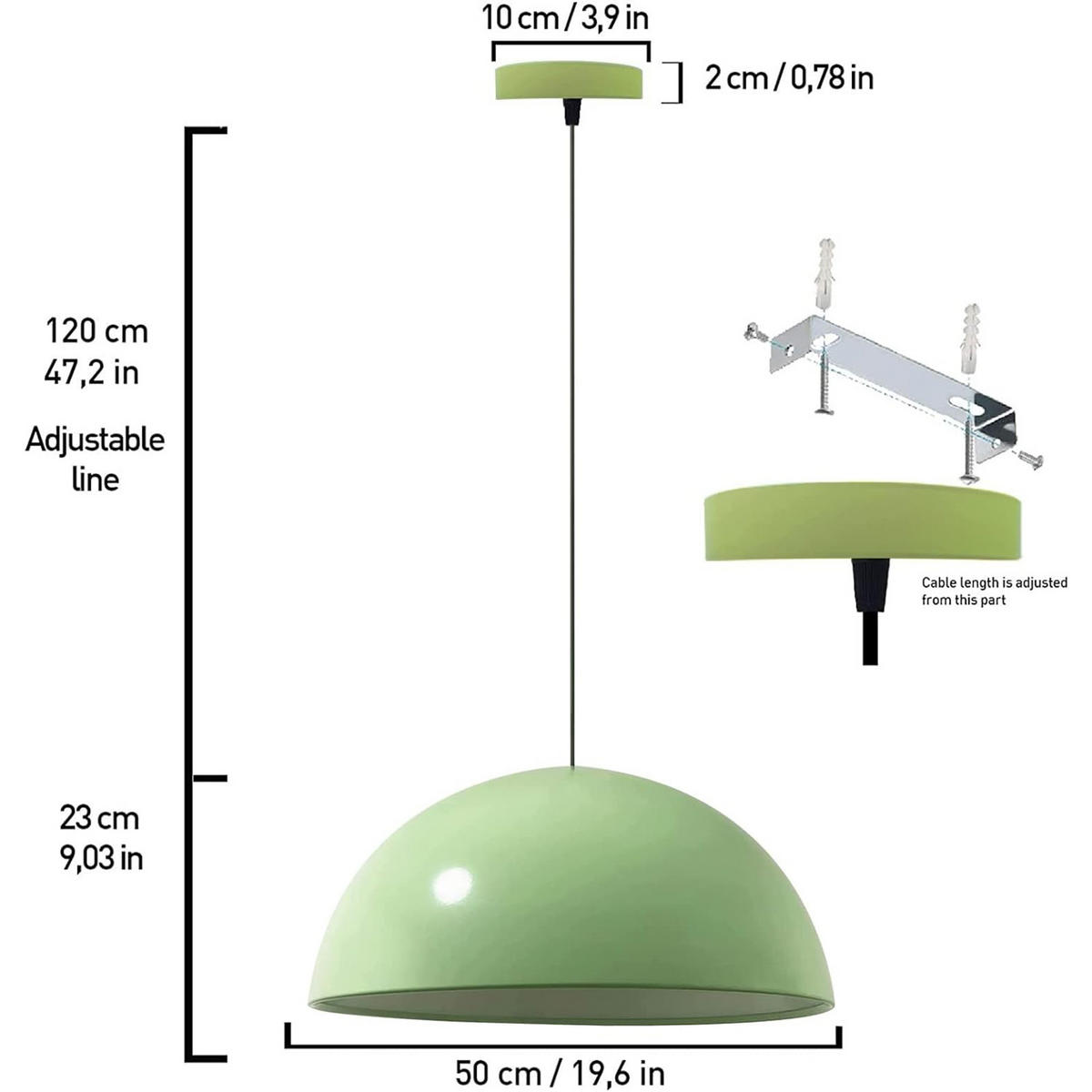PENDELLEUCHTE Lipeo 50/23 - Mintgrün, Metall (50/23cm) - Bamyum