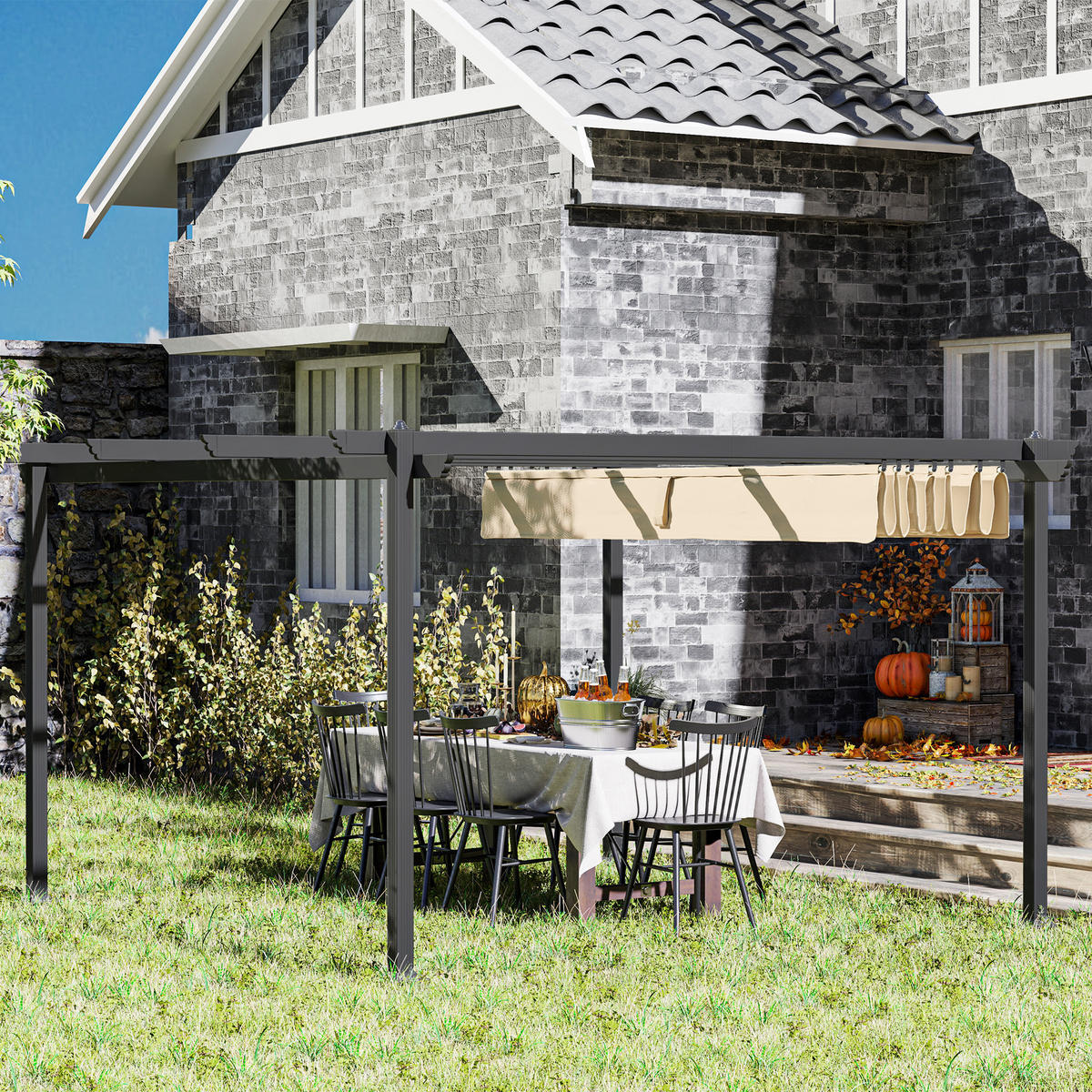 PERGOLA aus Aluminium ca. 4x4m - Beige, Metall (390/223/390cm) - Outsunny