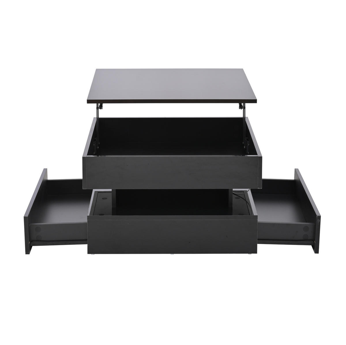 COUCHTISCH anhebbar 65 x 65 cm Hochglanz Schwarz mit LED und 2 Schubladen - Schwarz, Holzwerkstoff (65/65/38.5cm) - Meubliv