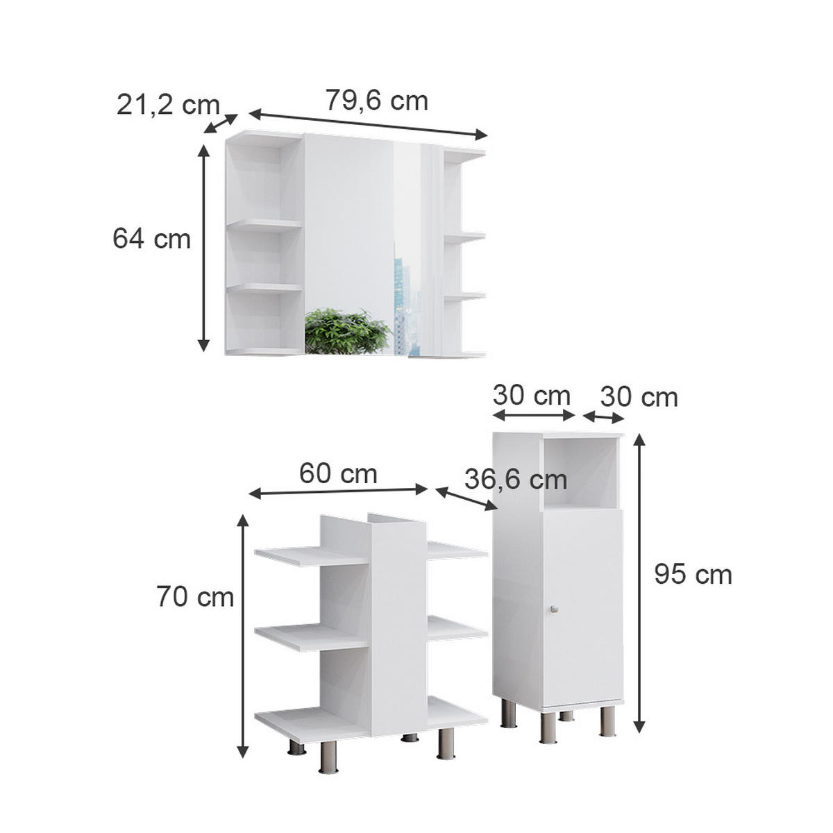 BADMÖBEL-SET Fynn Weiß 3 Teile, mit Midischrank - Weiß, Holzwerkstoff (79.6/95/36.6cm) - Vicco