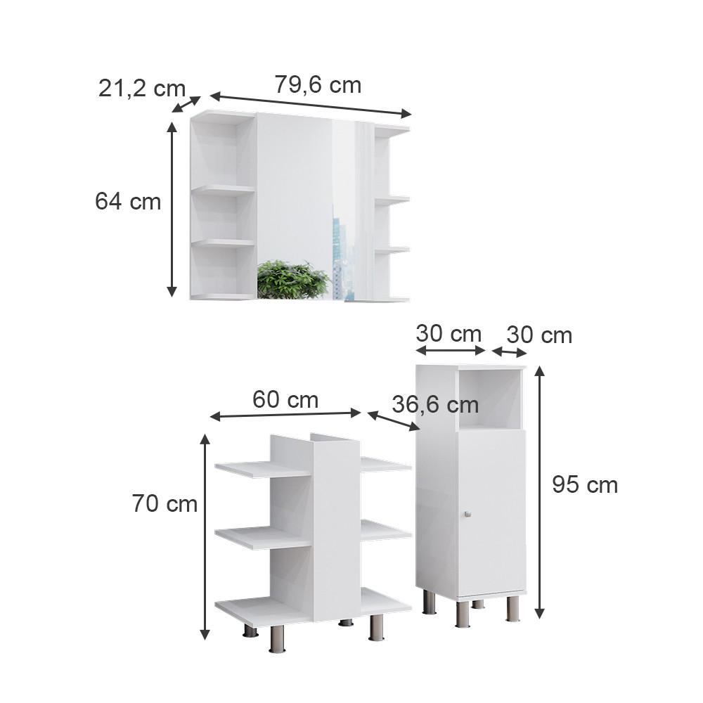 Thumbnail - Vicco Badmöbel-Set, Weiß, Weiß, Holzwerkstoff, 17 Fächer, nicht einzeln stellbar,Rechteckig, 79.6x95x36.6 cm, Badezimmer...