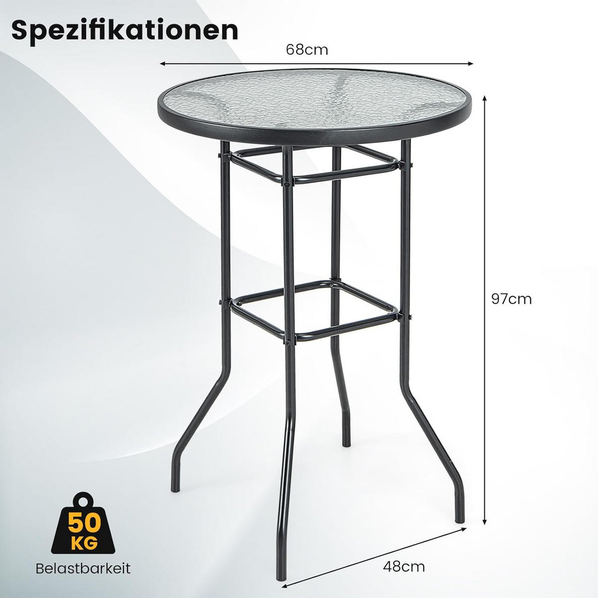 UTEBORD Svart - Svart, Glas (68/68/97cm) - COSTWAY