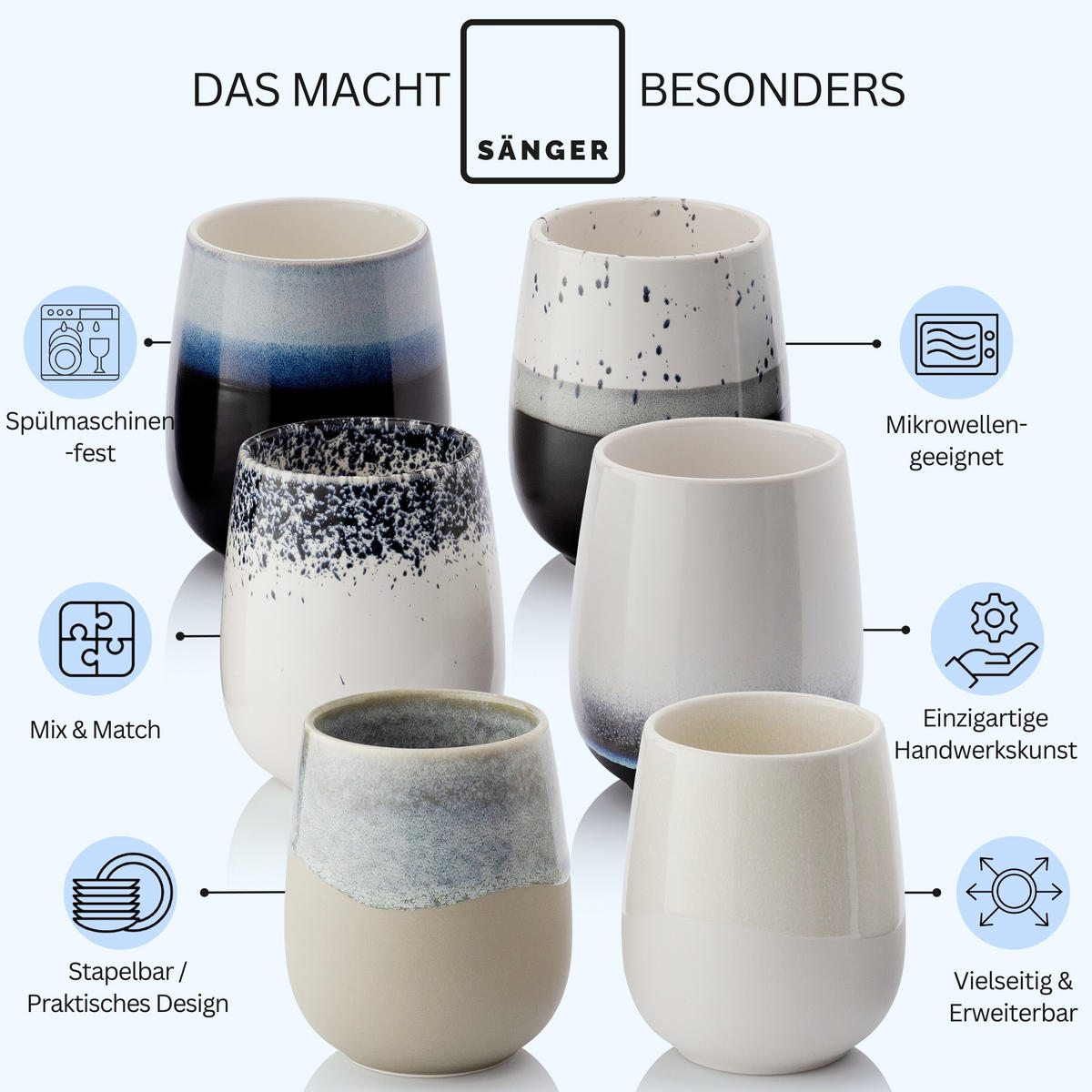 KAFFEEBECHER SIENA - 6 teilig aus Steingut 410 ml - Multicolor, Stein (0.41L) - Sänger