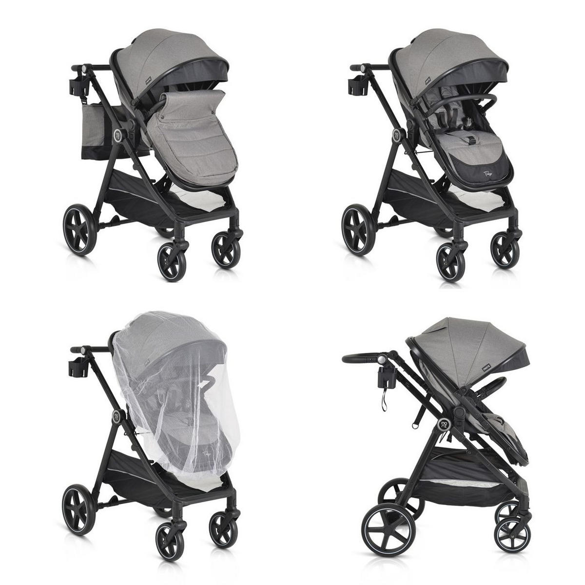 KINDERWAGEN 2 in 1 Tokyo grau umbaubar Wickeltasche Stoßdämpfer klappbar - Grau, Metall (78/58/109cm) - Moni